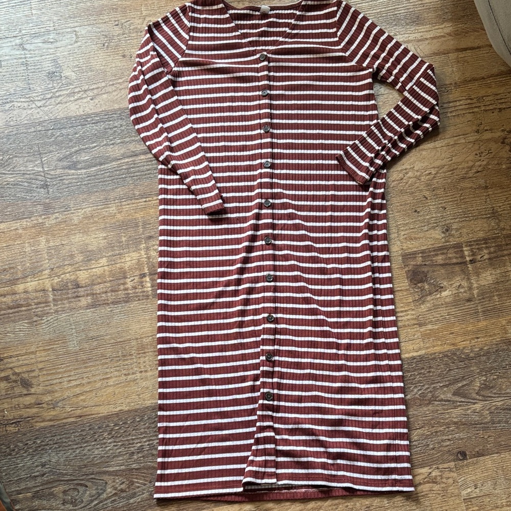 Striped Long Sleeve Button-Down Sweater Dress
